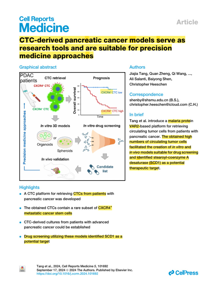 CTC Models for Pancreatic Cancer Research | PDF | Pancreatic Cancer ...