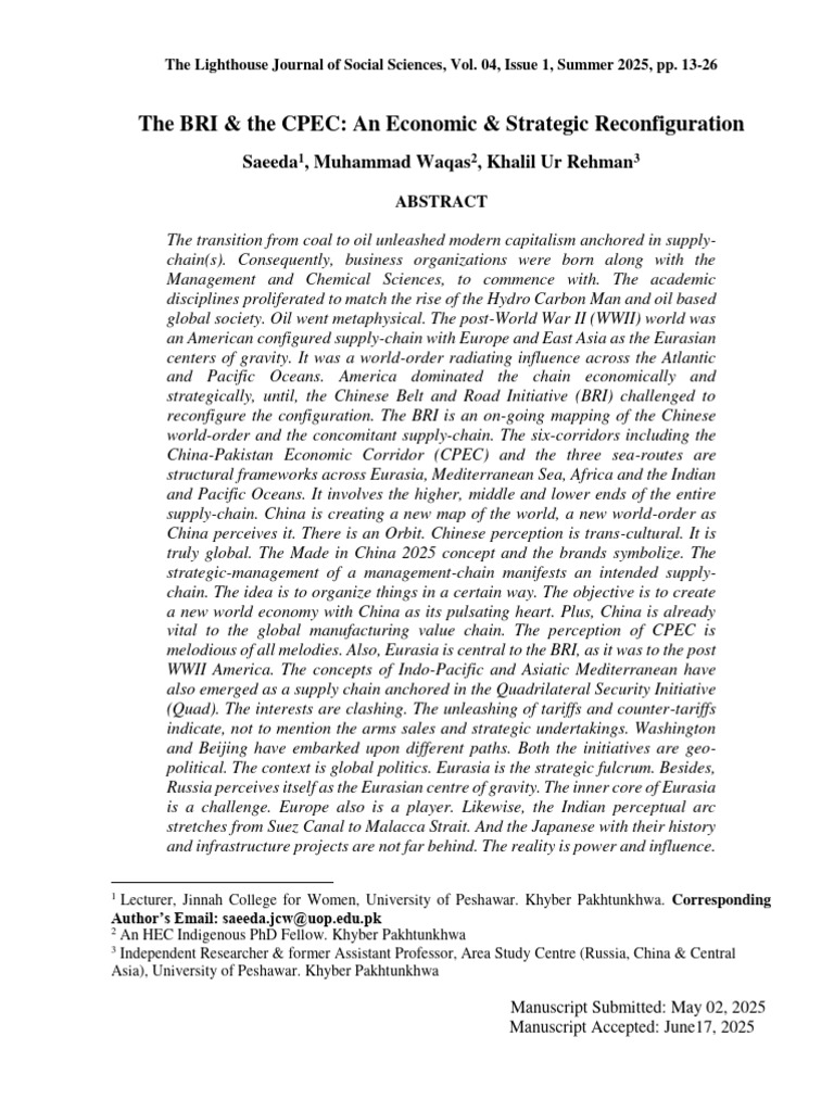 BRI and CPEC: Economic Reconfiguration Insights | PDF | China | World ...