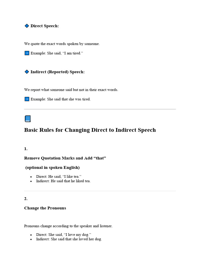Direct and Indirect Speech Rules | PDF | Verb | Subject (Grammar)