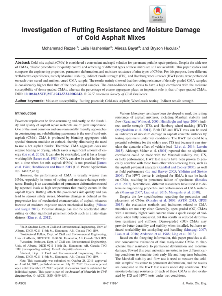 Huculak Et Al Investigation of Rutting Resistance and Moisture Damage ...