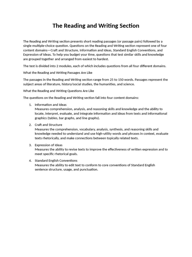 The Reading and Writing Section | PDF