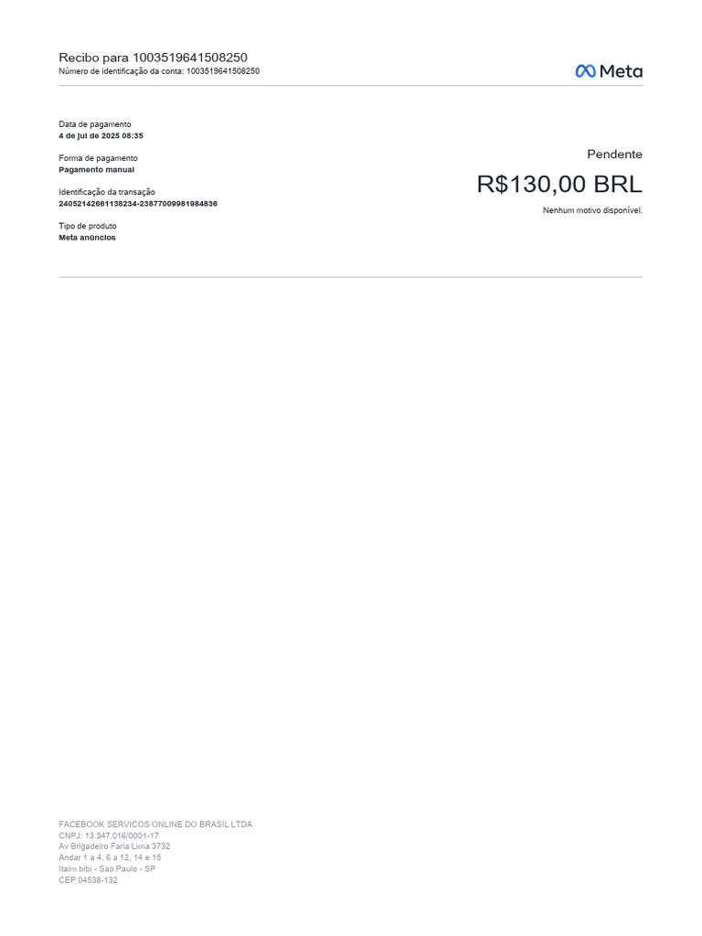 Recibo de Pagamento Meta Anúncios | PDF
