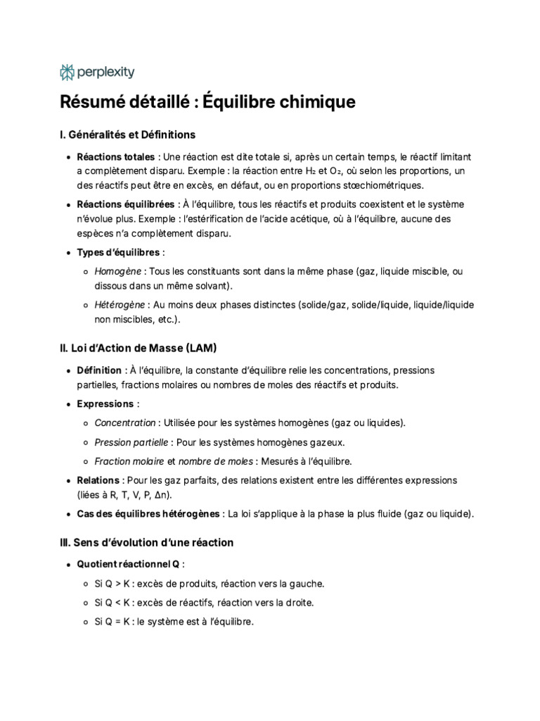Équilibre Chimique et Réactions Redox | PDF | Équilibre chimique | Chimie