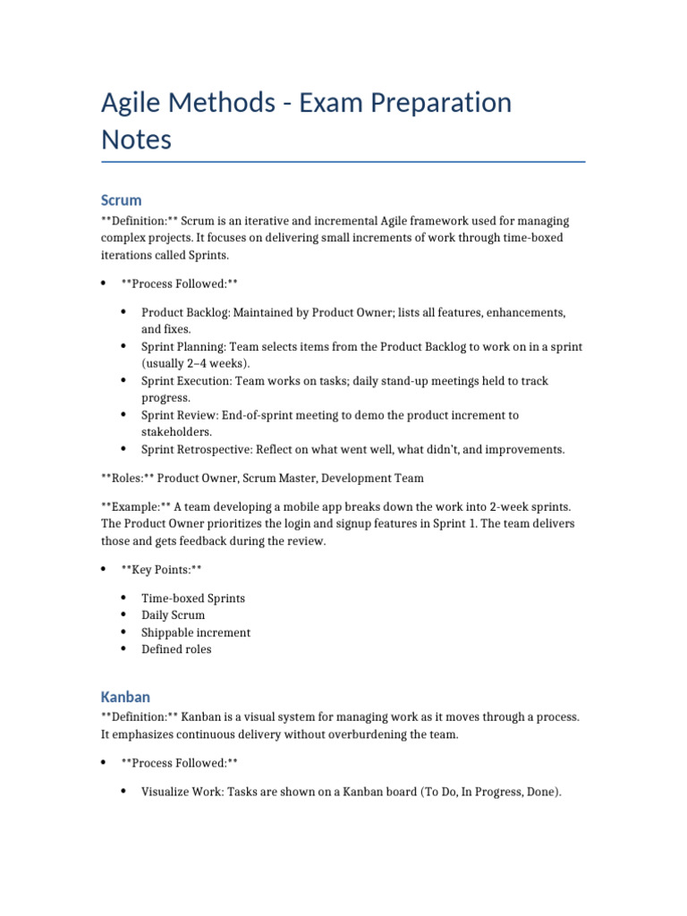 Agile Methods Exam Notes | PDF | Scrum (Software Development) | Agile ...