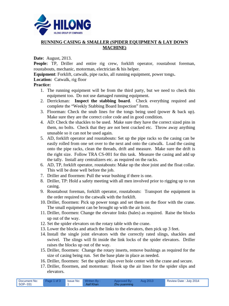 Laydown Machine Operations SOP | PDF | Crane (Machine) | Elevator
