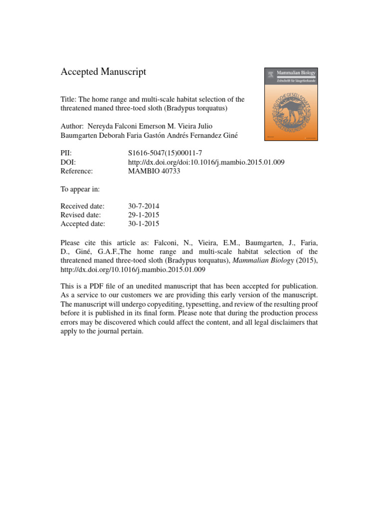 Accepted Manuscript: Mammalian Biology | PDF | Forests | Ecology