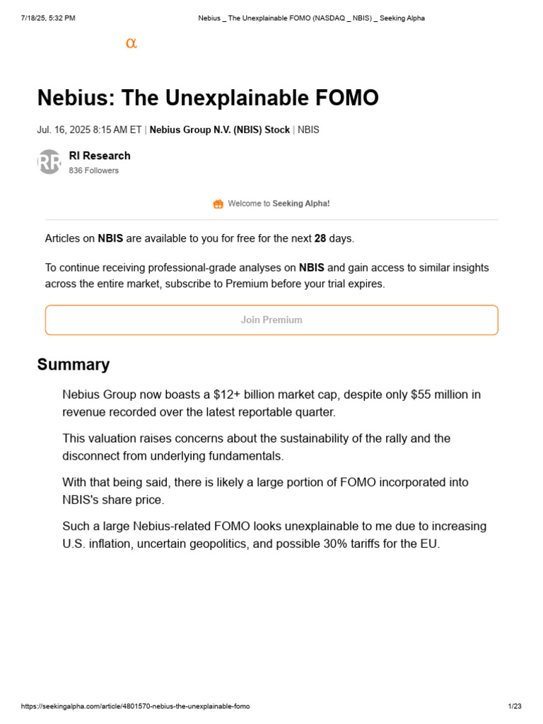 Image showcasing Nebius - The Unexplainable FOMO (NASDAQ - NBIS) - Seeking Alpha | PDF ...