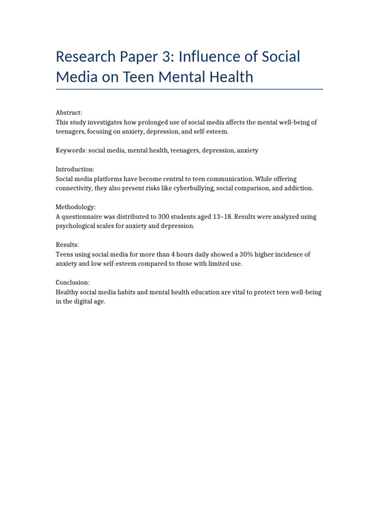 Social Media's Impact on Teen Mental Health | PDF