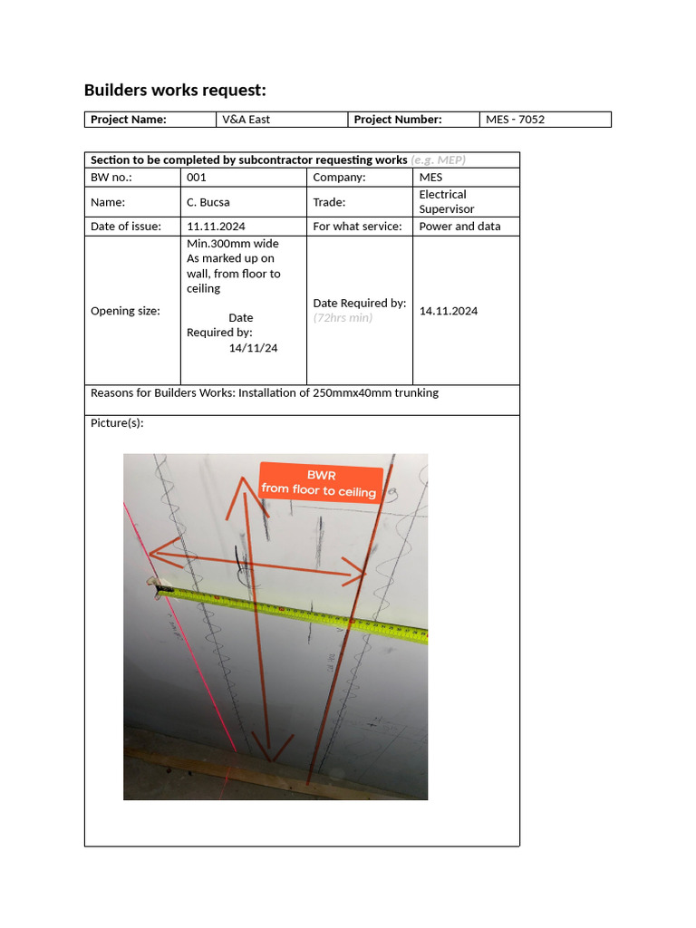 V&A East Builders Works Request Form | PDF