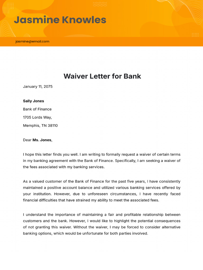 Waiver Letter To Bank Template | PDF