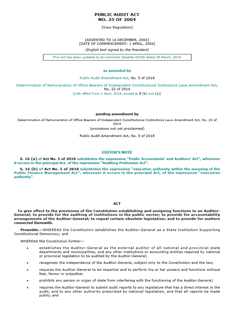 Public Audit Act Overview | PDF | Auditor's Report | Audit