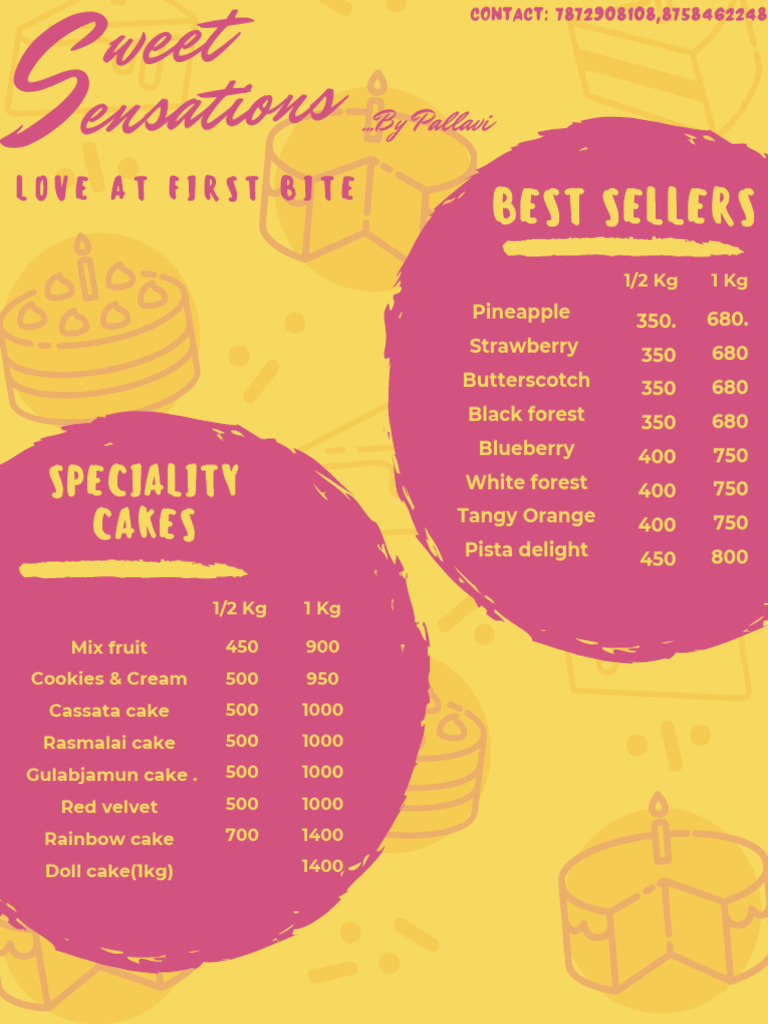 Yellow and Pink Sweets Icons Bakery Menu | PDF | Cakes | Desserts
