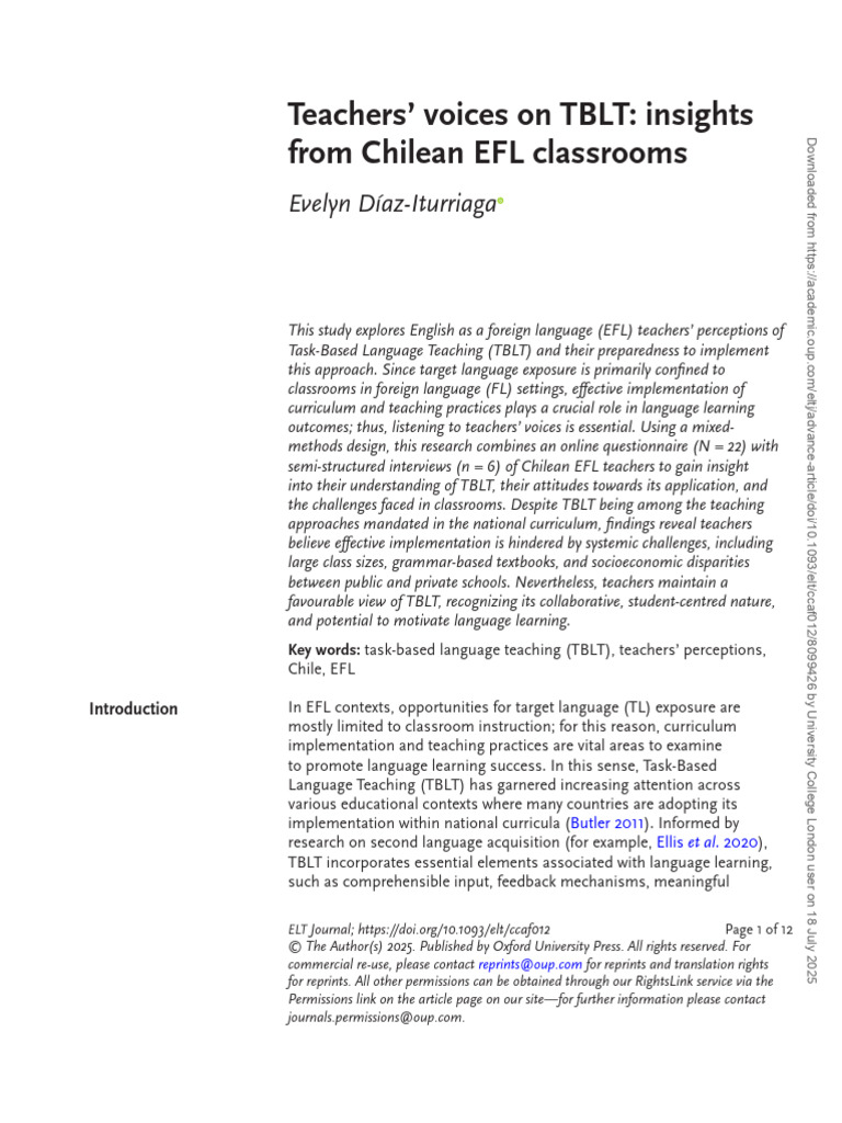 Chilean EFL Teachers' Views on TBLT | PDF | English As A Second Or ...