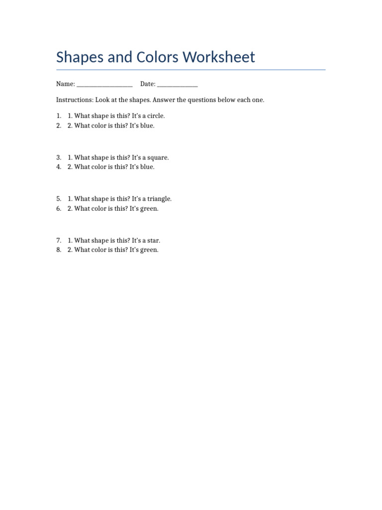 Shapes and Colors Worksheet | PDF