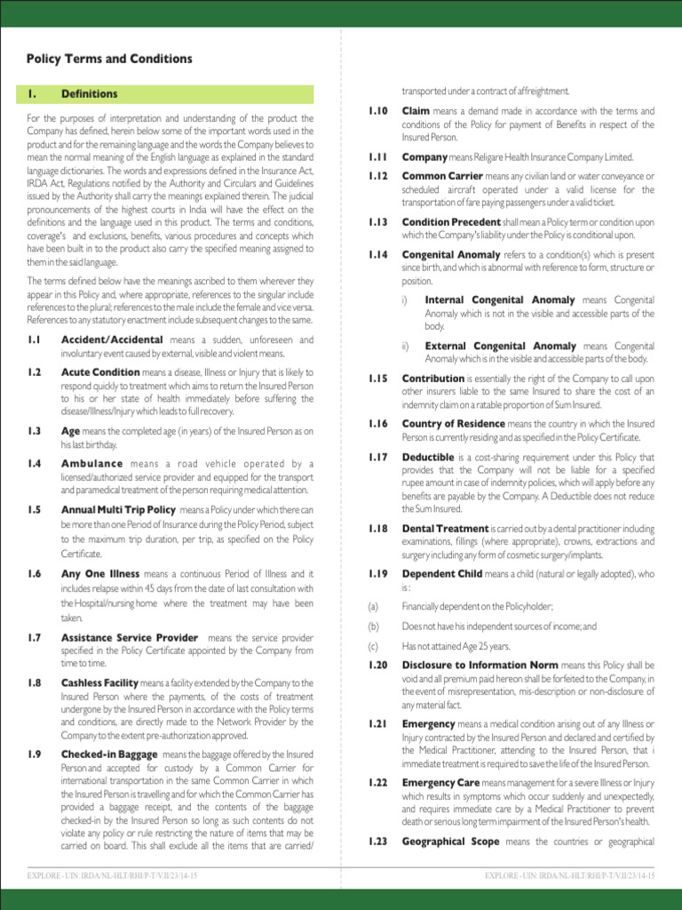 Insurance Policy Terms Defined | PDF | Insurance | Deductible