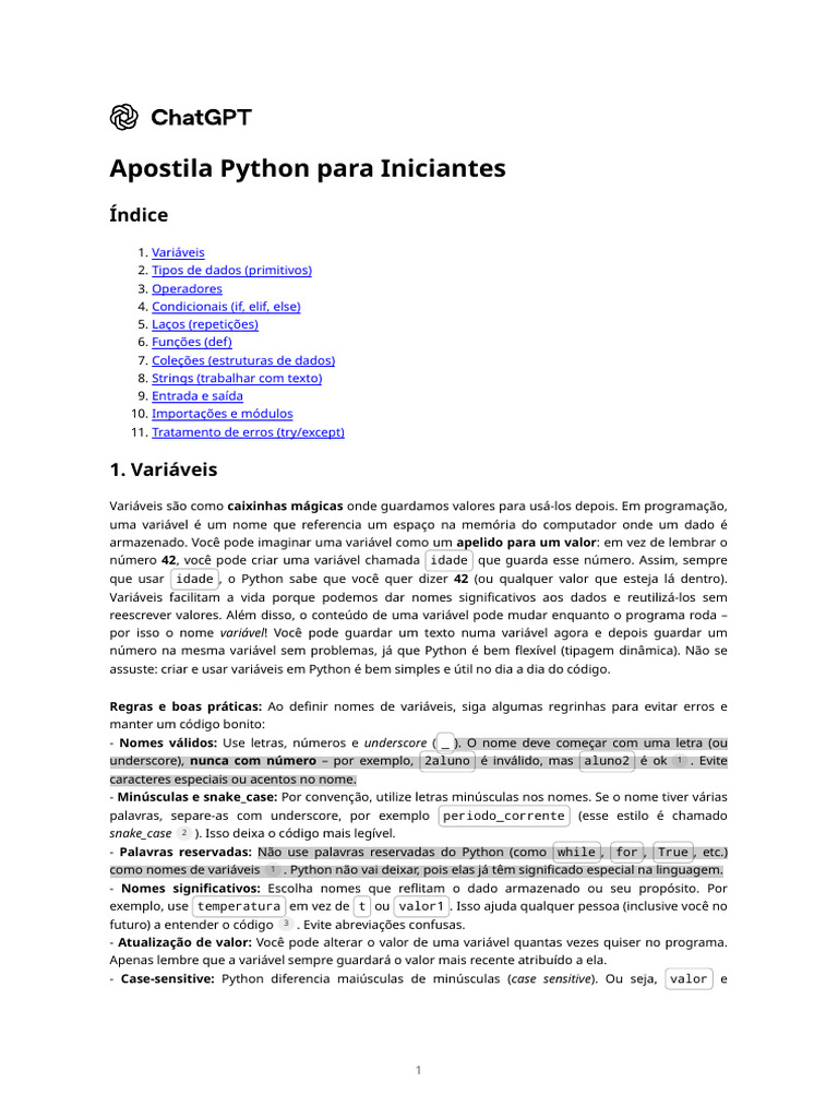 Apostila Python para Iniciantes | PDF | Python (linguagem de ...
