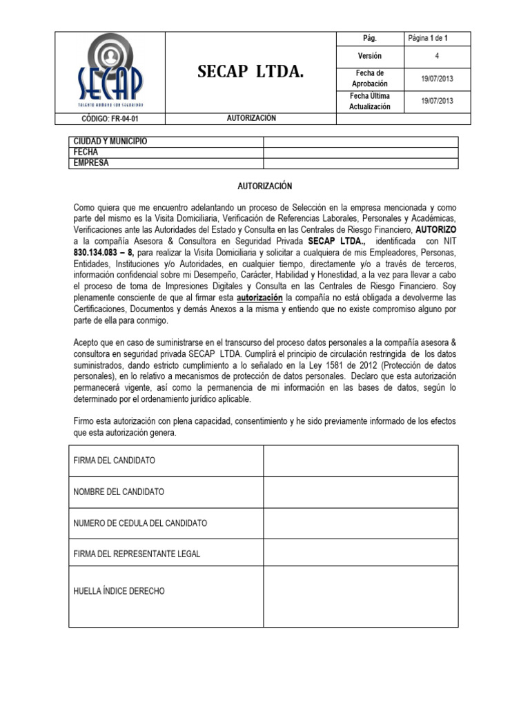 Autorización para Visita Domiciliaria SECAP | PDF | Justicia | Crimen y ...
