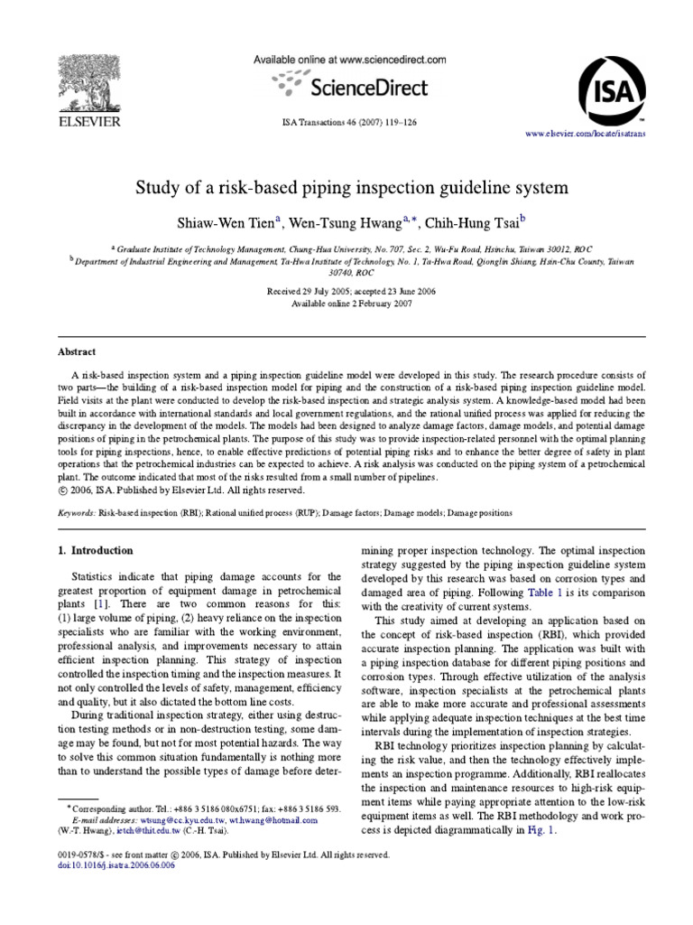 Study of A Risk-Based Piping Inspection Guideline System | PDF