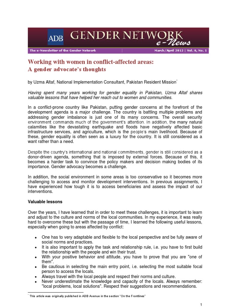 Gender Advocacy in Conflict Zones | PDF | Gender | Gender Studies