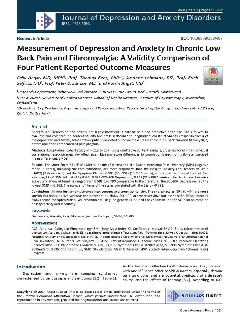 Validity of Depression and Anxiety Measures | PDF | Fibromyalgia ...