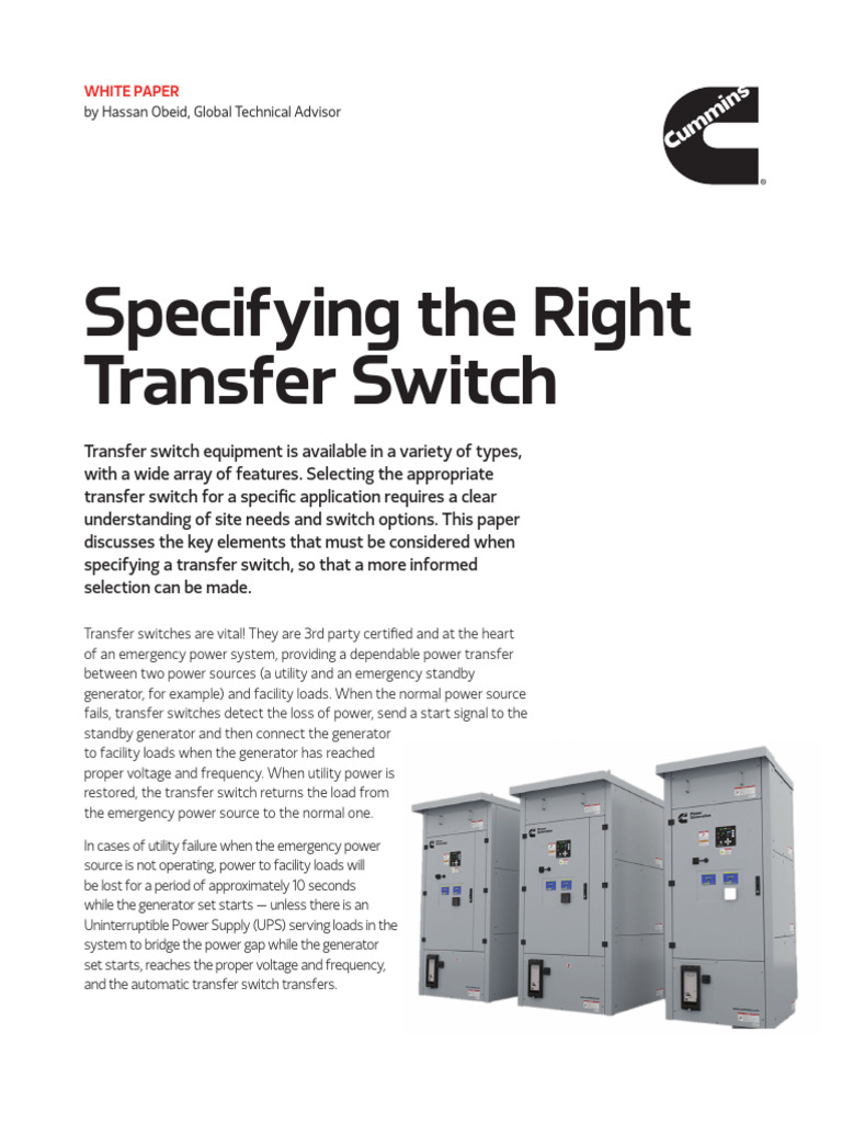 Specifying The Right Transfer Switch (Cummins) | PDF | Synchronization ...