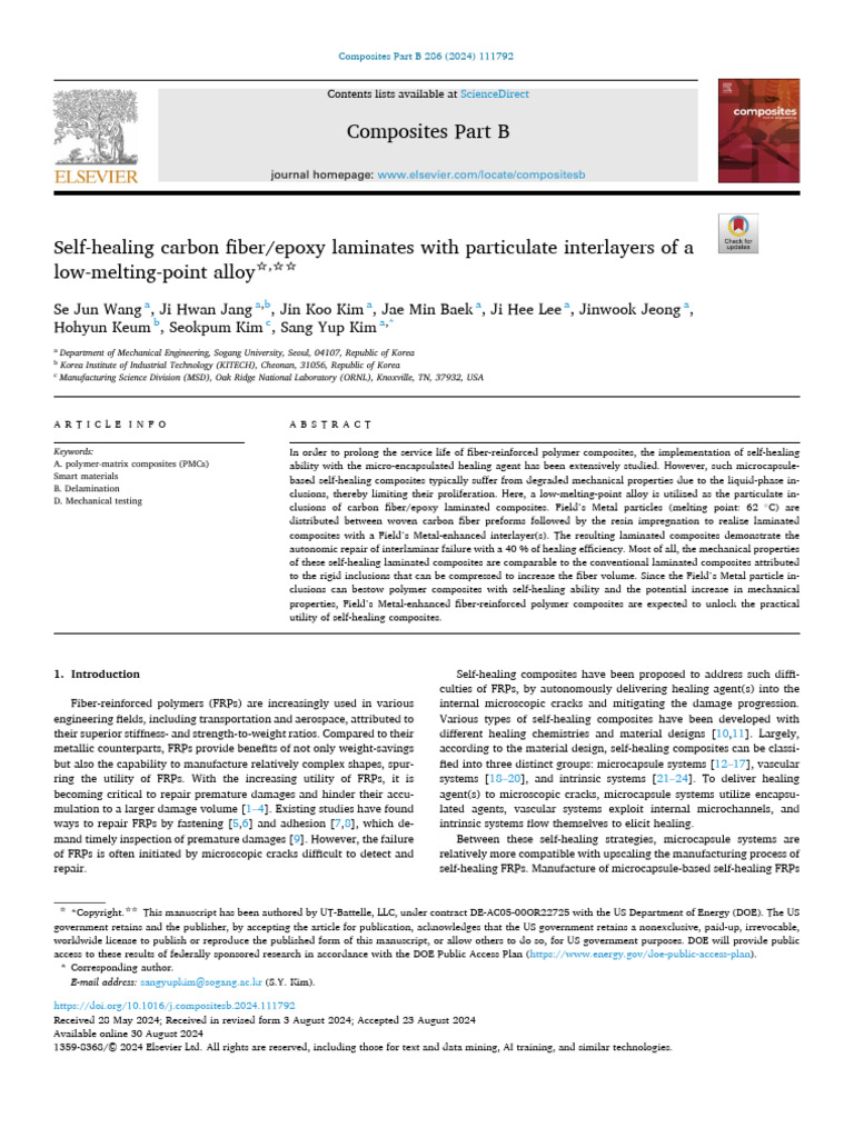 Self-Healing Carbon Fiber Composites | PDF | Composite Material | Fibre ...