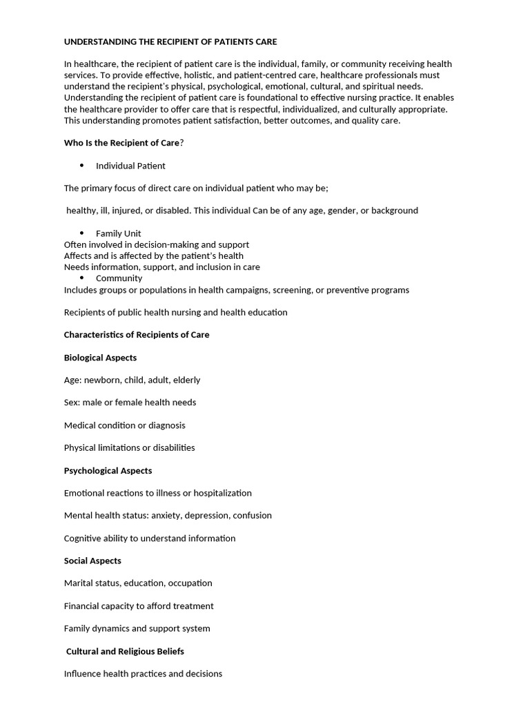 Understanding Recipients of Patient Care | PDF | Health Care | Patient