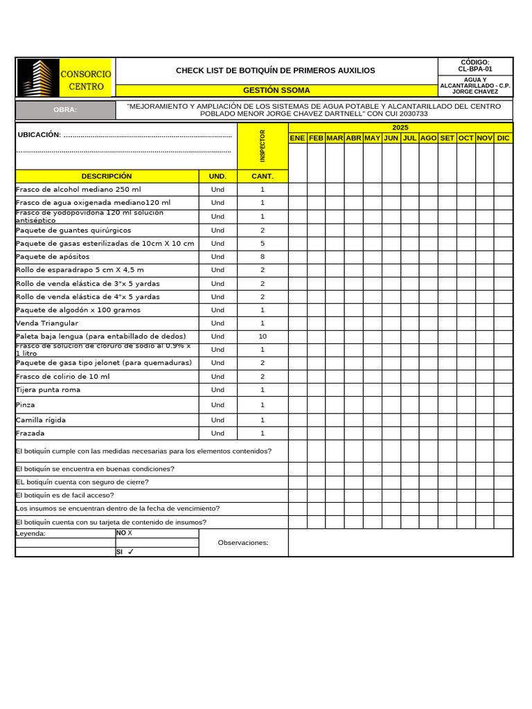 Checklist Botiquín Primeros Auxilios 2025 | PDF | Gestión de ...
