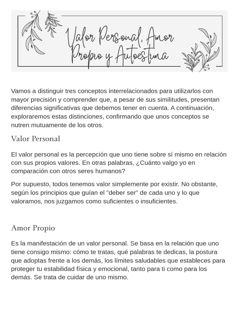 Amor Propio y Autoestima: Claves Esenciales | PDF