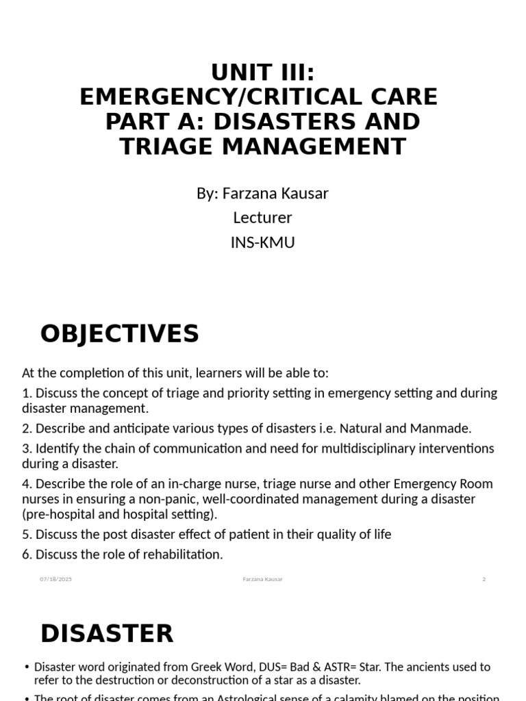 CCN Unit 3a-Disasters & Triage | PDF | Natural Disasters | Emergency ...