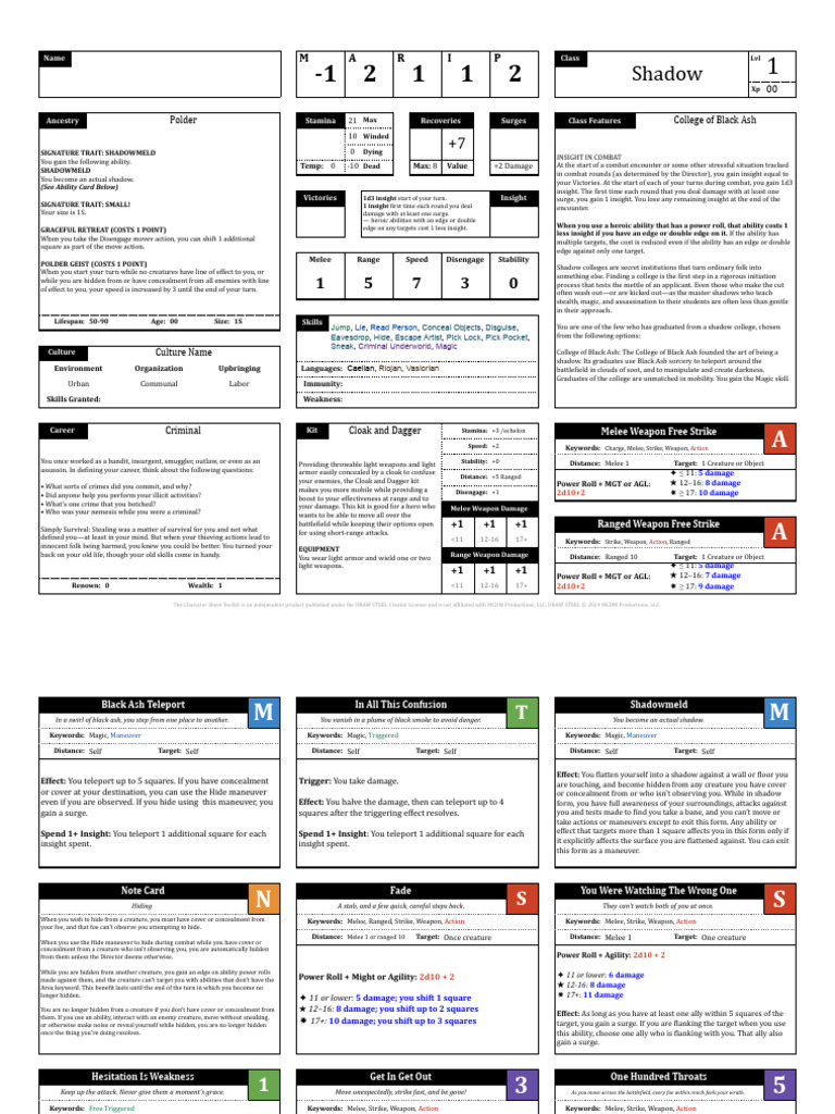 Shadow College Character Sheet | PDF
