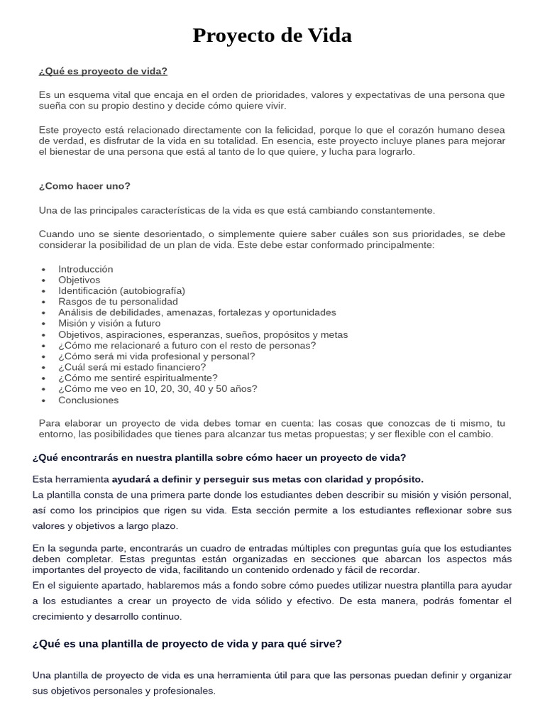 Cómo Crear un Proyecto de Vida 2025 | PDF