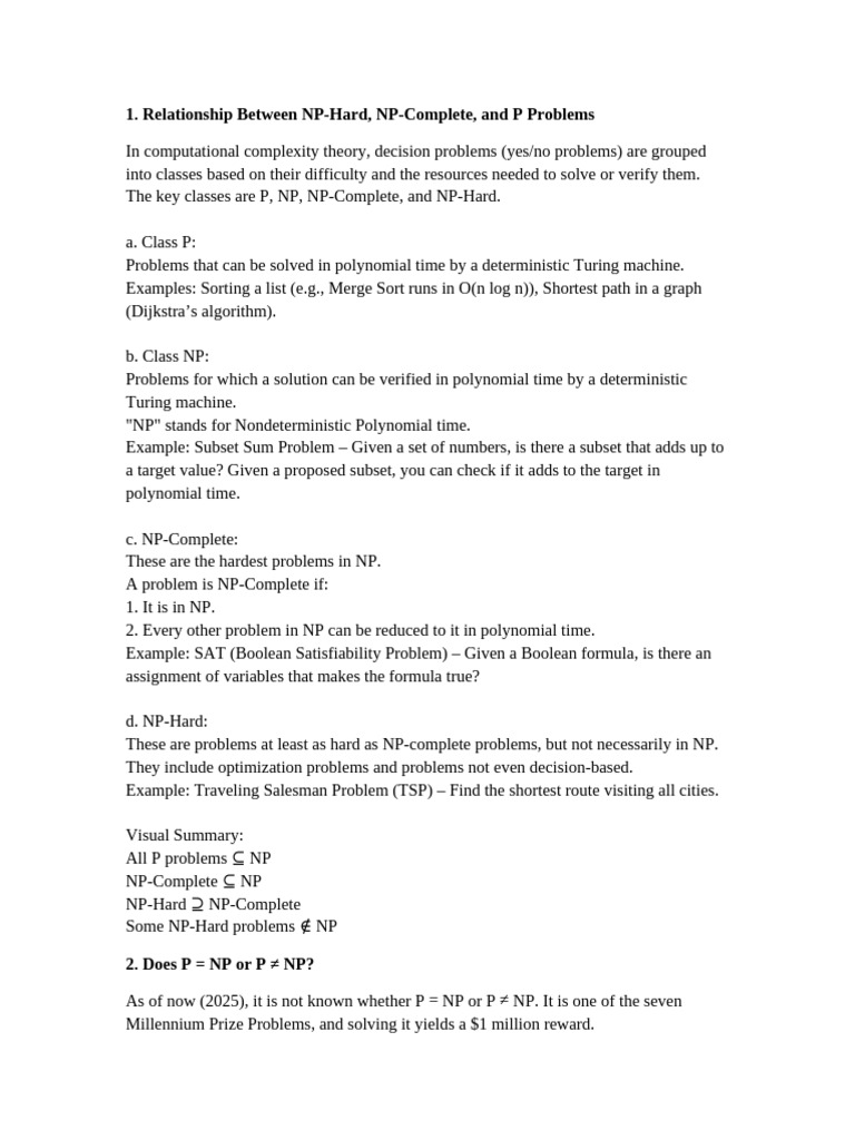 Understanding P vs NP Problems | PDF | Algorithms | Mathematical Concepts