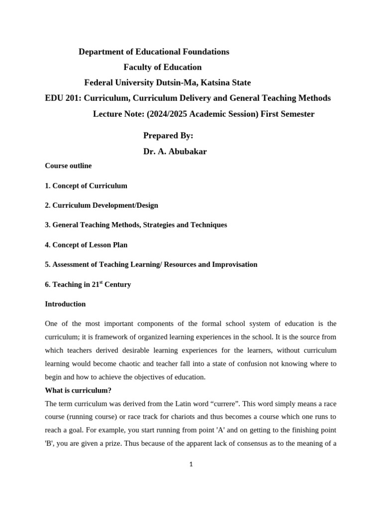 EDU 201: Curriculum Development Guide | PDF | Curriculum | Learning