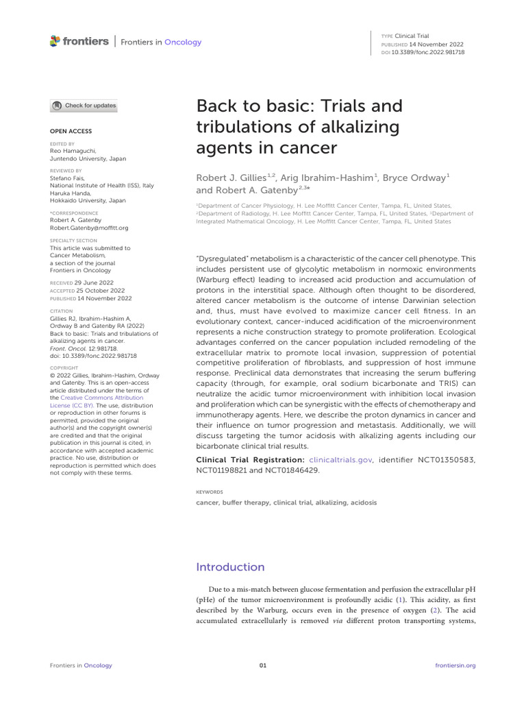Alkalizing Agents in Cancer Treatment | PDF | Buffer Solution | Metastasis
