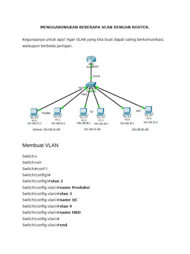Cara Menggabungkan Beberapa VLAN dengan Router | PDF | Networking ...