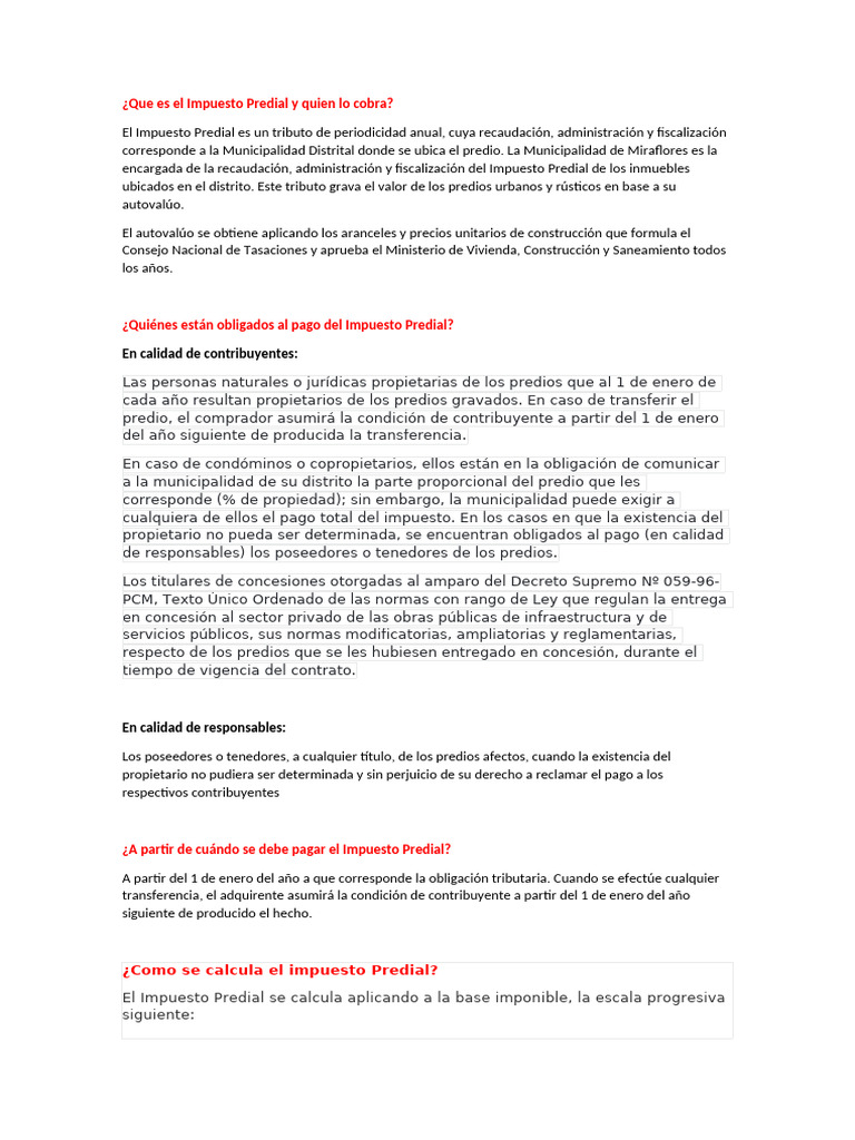 Impuesto Predial: Guía Completa y Obligaciones | PDF | Impuestos ...