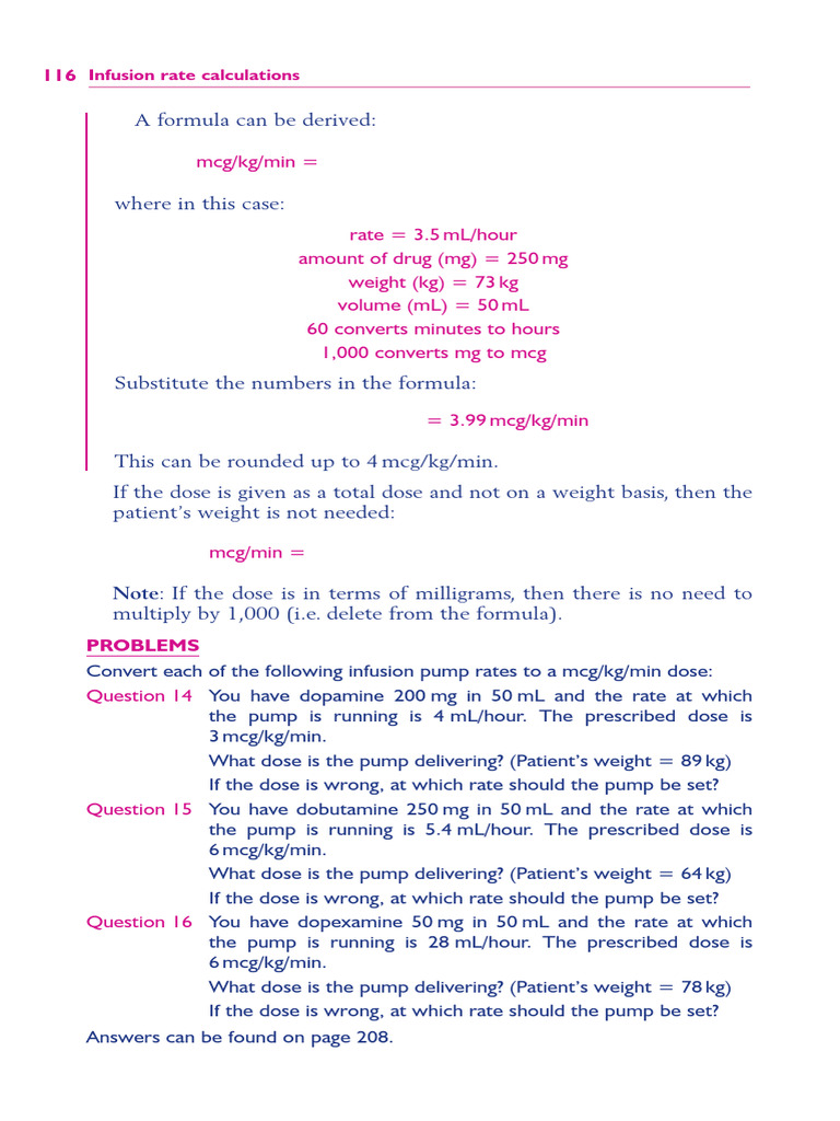 Infusion Rate Calculation Guide | PDF | Intravenous Therapy | Dose ...
