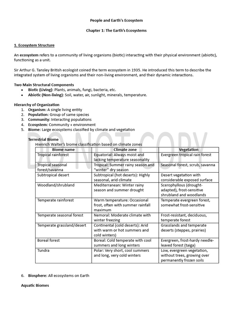 People and Earths Ecosystem Handout | PDF | Ecosystem | Food Web