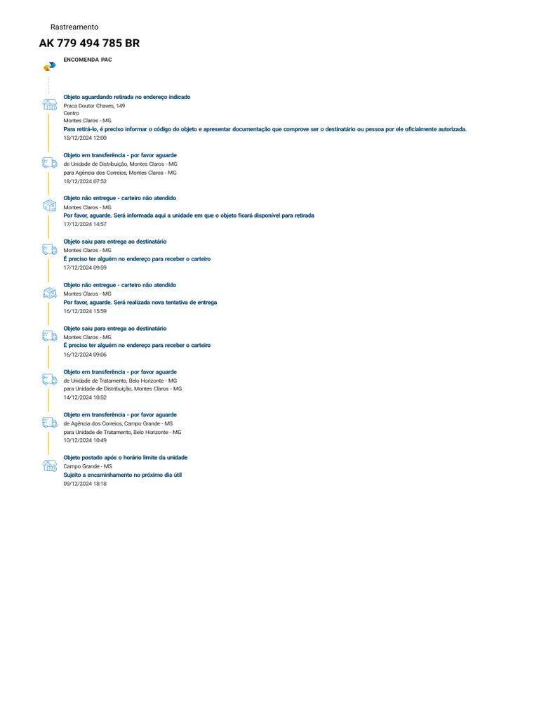 Rastreamento de Encomenda PAC Montes Claros | PDF