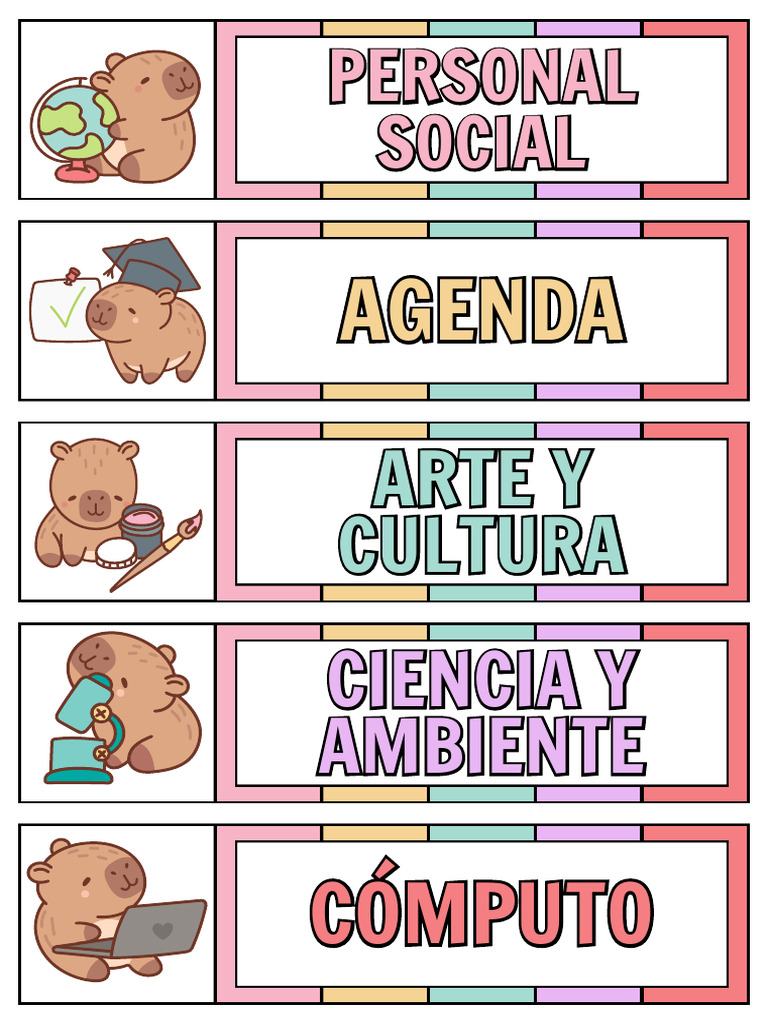 Daily Visual Student Timetable Colorful Capybara Cartoons | PDF