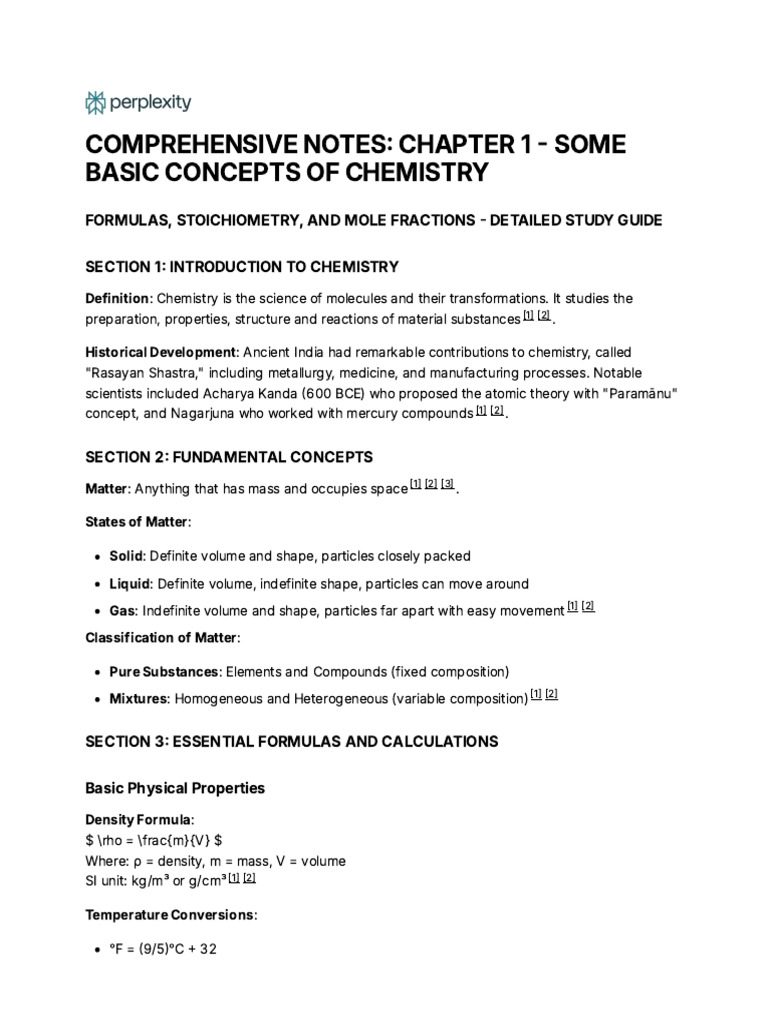 Chemistry Basics: Formulas & Concepts | PDF | Chemistry | Matter