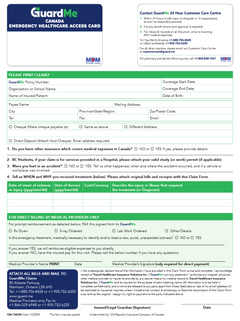 GuardMe Claim Form Instructions | PDF | Cheque | Health Care