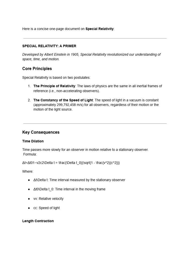 Special Relativity Explained: Key Concepts | PDF