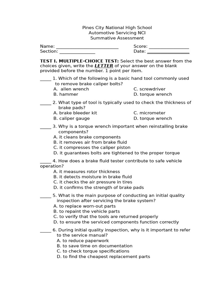Braking System Assessment Guide | PDF | Brake | Anti Lock Braking System