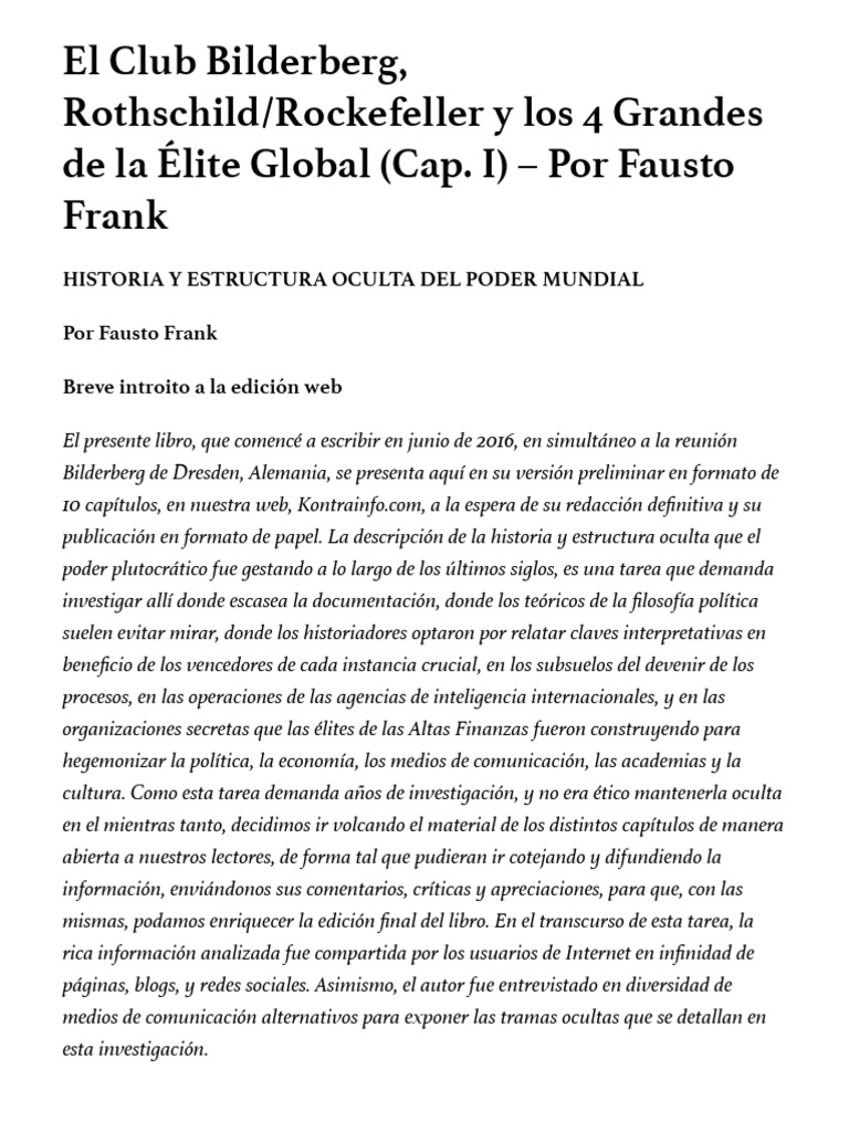 El Club Bilderberg, Rothschild-Rockefeller y Los 4 Grandes de La Élite ...