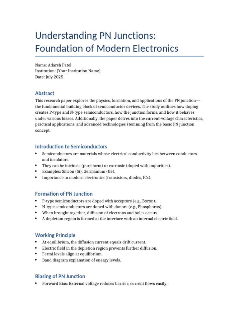 PN Junctions: Key to Semiconductor Tech | PDF | P–N Junction ...