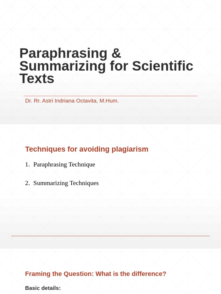 Paraphrasing and Summarizing Techniques | PDF | Plagiarism | Human ...
