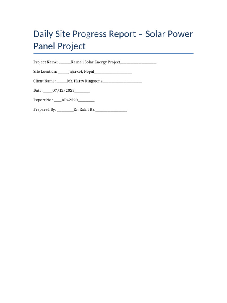 Daily Solar Project Progress Report | PDF | Concrete | Building Engineering