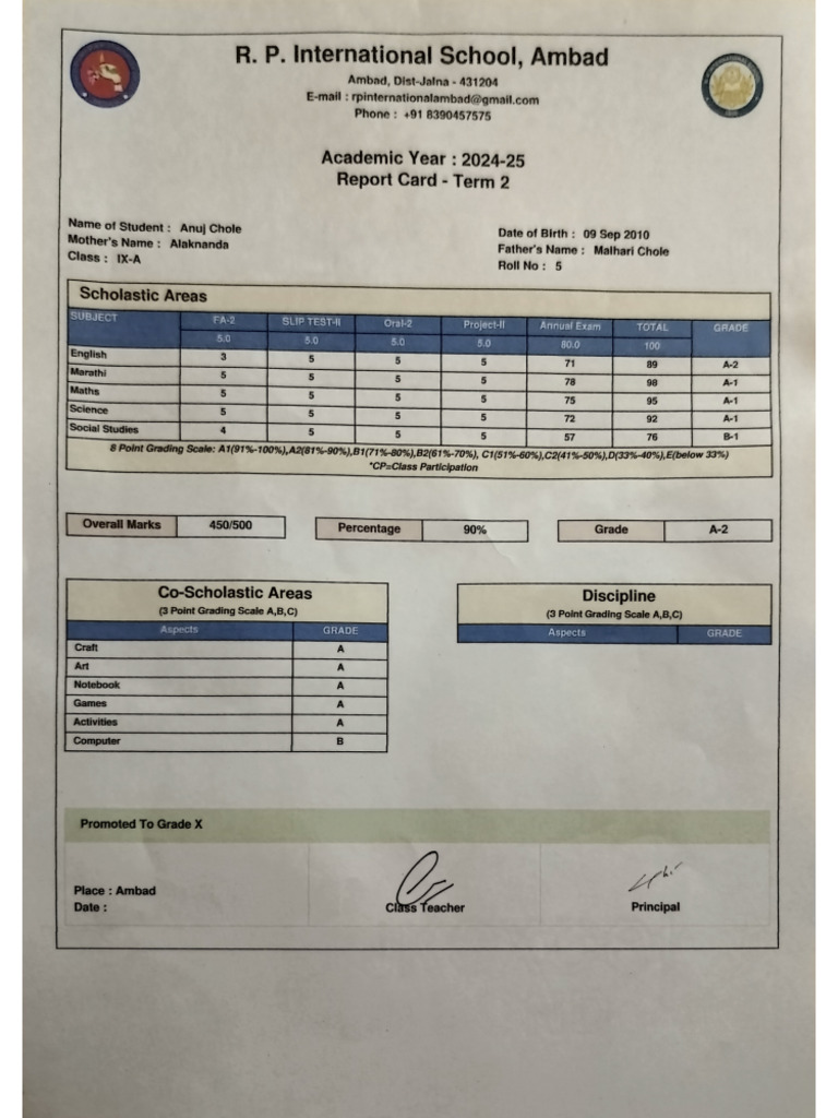 9TH Marksheet | PDF